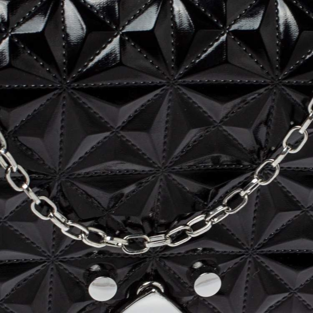 Emporio Armani Black Patent Quilted Leather Stud Flap Chain Bag - Picture 4 of 8